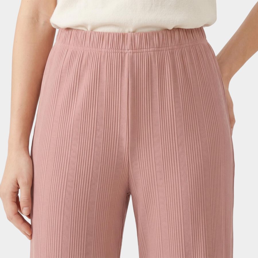 Ladies Pink Relaxed Fit Ribbed Harem Pants, Pink, large