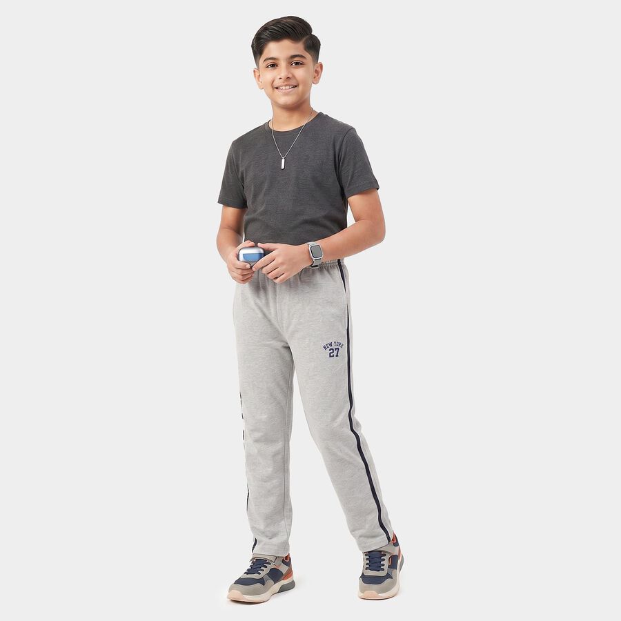 Boys Grey Straight Fit Side Stripe Pyjama, एक्रू मिश्रित, large