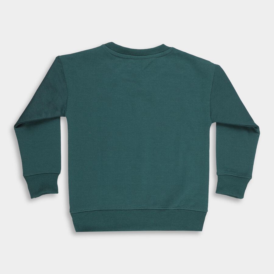 Boys Deep Teal Crew Neck Graphic Sweatshirt, Dark Green, large