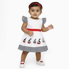 Infants' White Cotton Nautical Print Flutter Sleeve Frock, नेवी ब्लू, small image number null