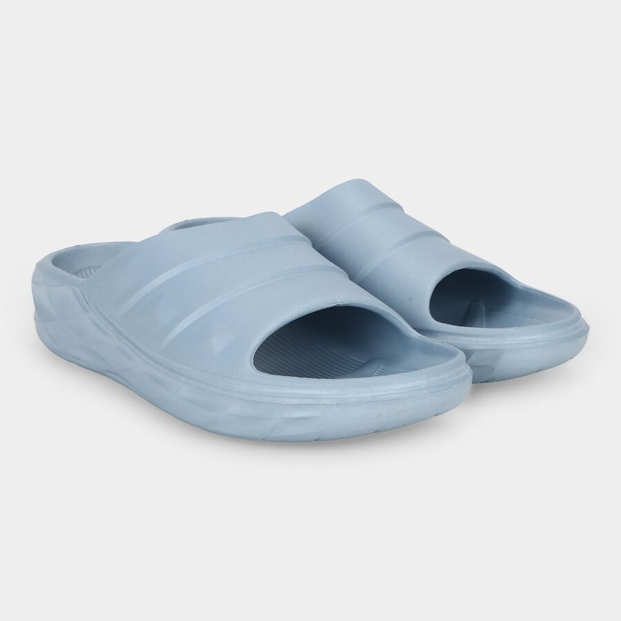 Men's Light Blue Slip-On Slide Sandals, नीला, large