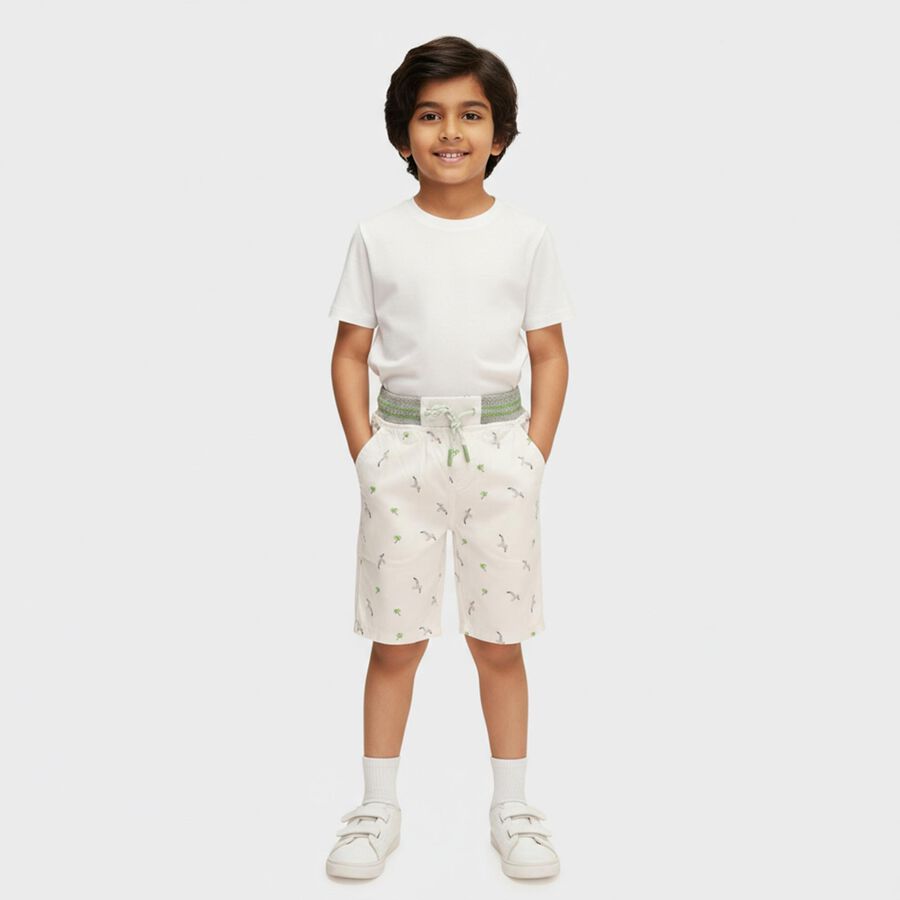Boys' Off-White Printed Cotton Jamaican Shorts, Off White, large