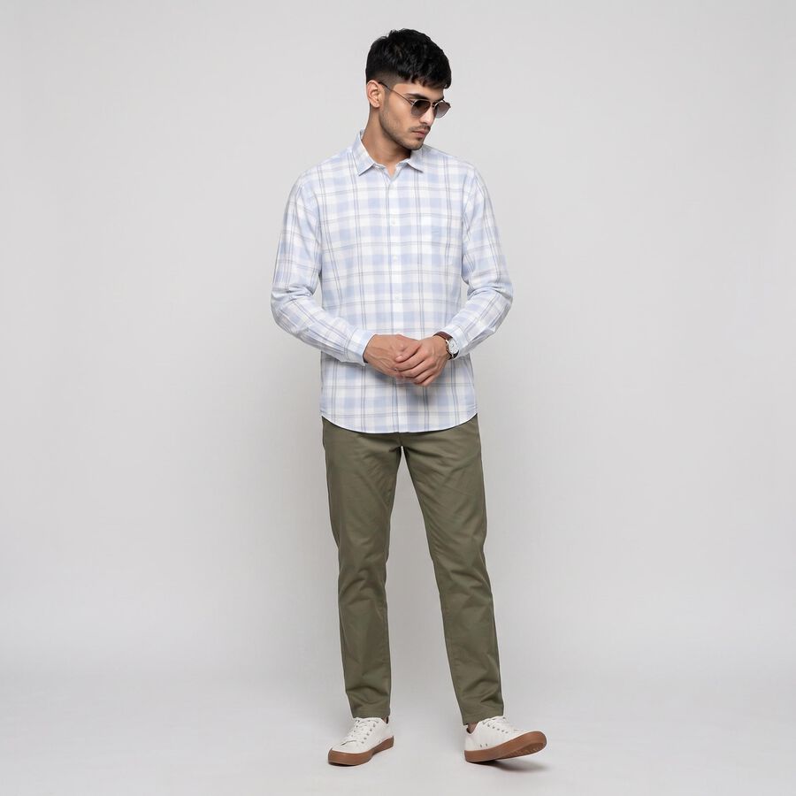 Men's Light Blue Cotton Long Sleeve Collar Shirt, हल्का नीला, large
