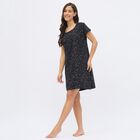 Women's Black Cotton Scoop Neck Casual Nighty, काला, small image number null