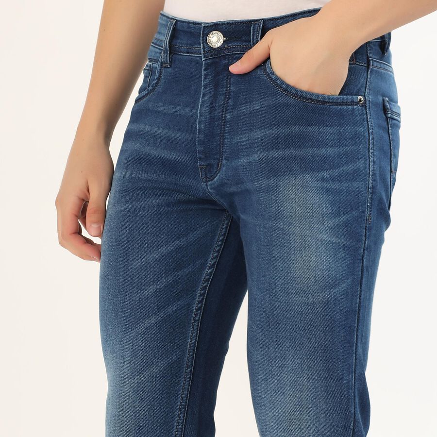 Men's Stonewashed Blue Slim Fit Jeans, Dark Blue, large