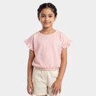 Girls Pink Round Neck Casual T-Shirt, Light Pink, small