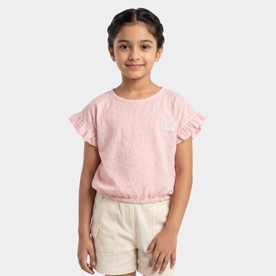 Girls Pink Round Neck Casual T-Shirt