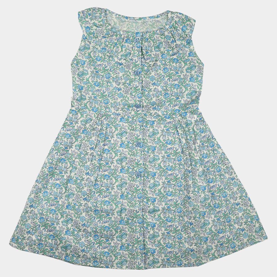 Girls' Light Blue Floral Printed Fit and Flare Frock, Light Blue, large