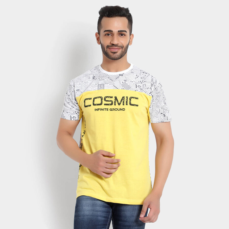 Cut & Sew Round Neck T-Shirt, Yellow, large image number null
