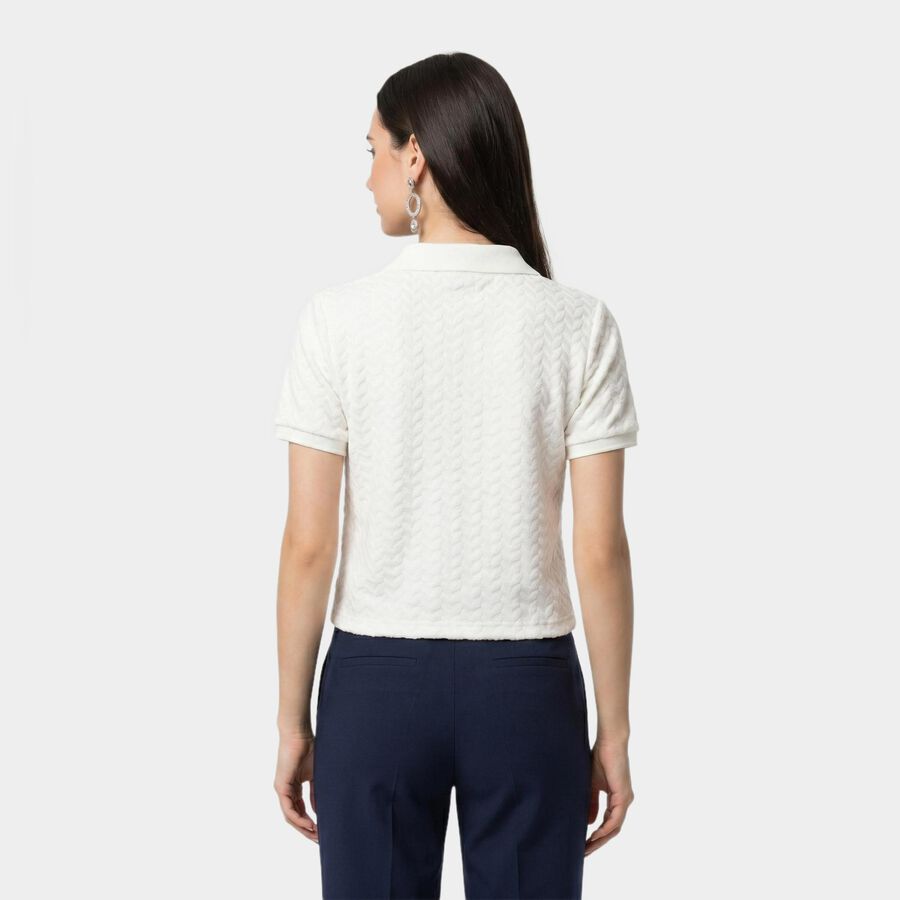 Women's White Polo Neck Polo T-Shirt, ऑफ व्हाइट, large