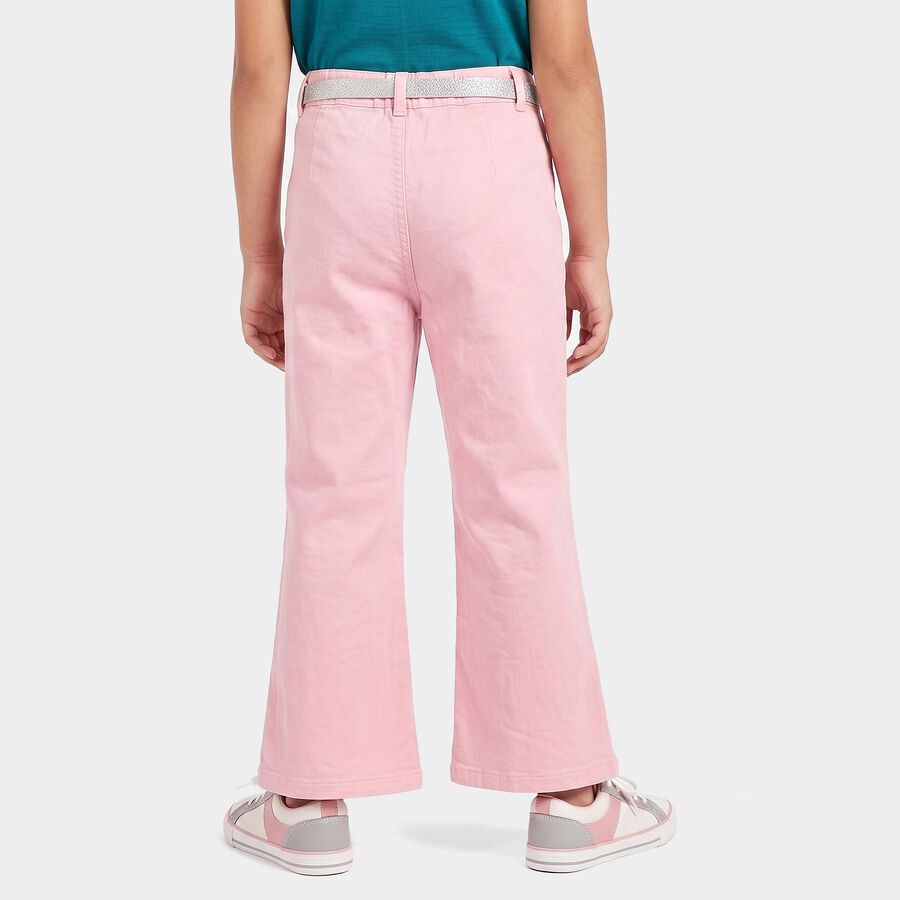 Girls Pink Flared Fit Patch Pocket Jeans, हल्का गुलाबी, large