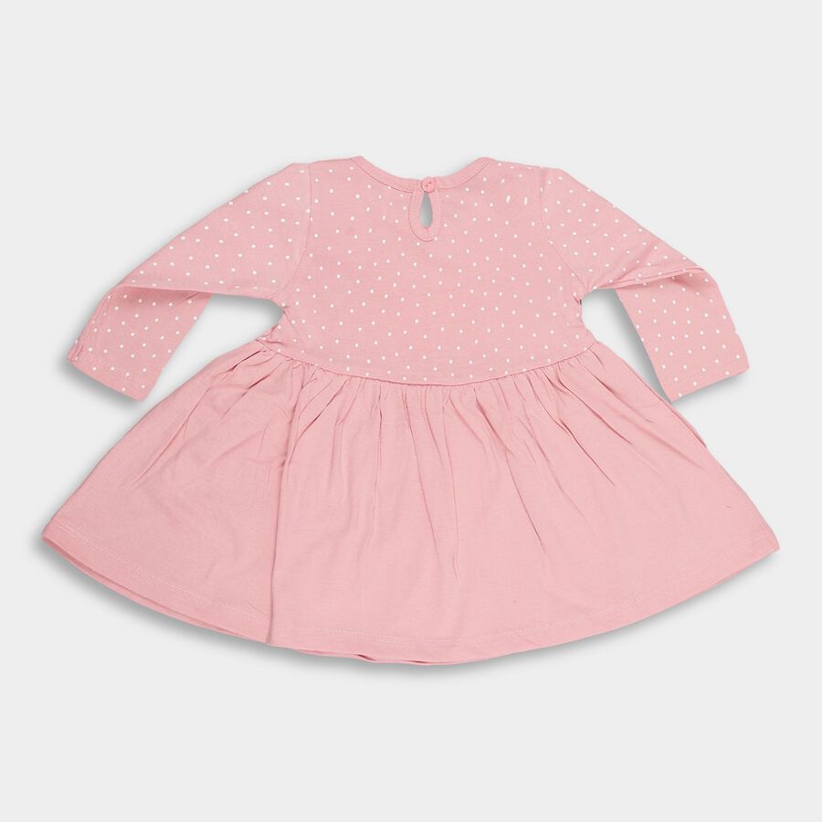 Infants' Soft Pink Polka Dot and Bird Print Long Sleeve Frock, हल्का गुलाबी, large image number null