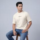 Men's Ecru Melange Cotton Round Neck Casual T-Shirt, Ecru Melange, small
