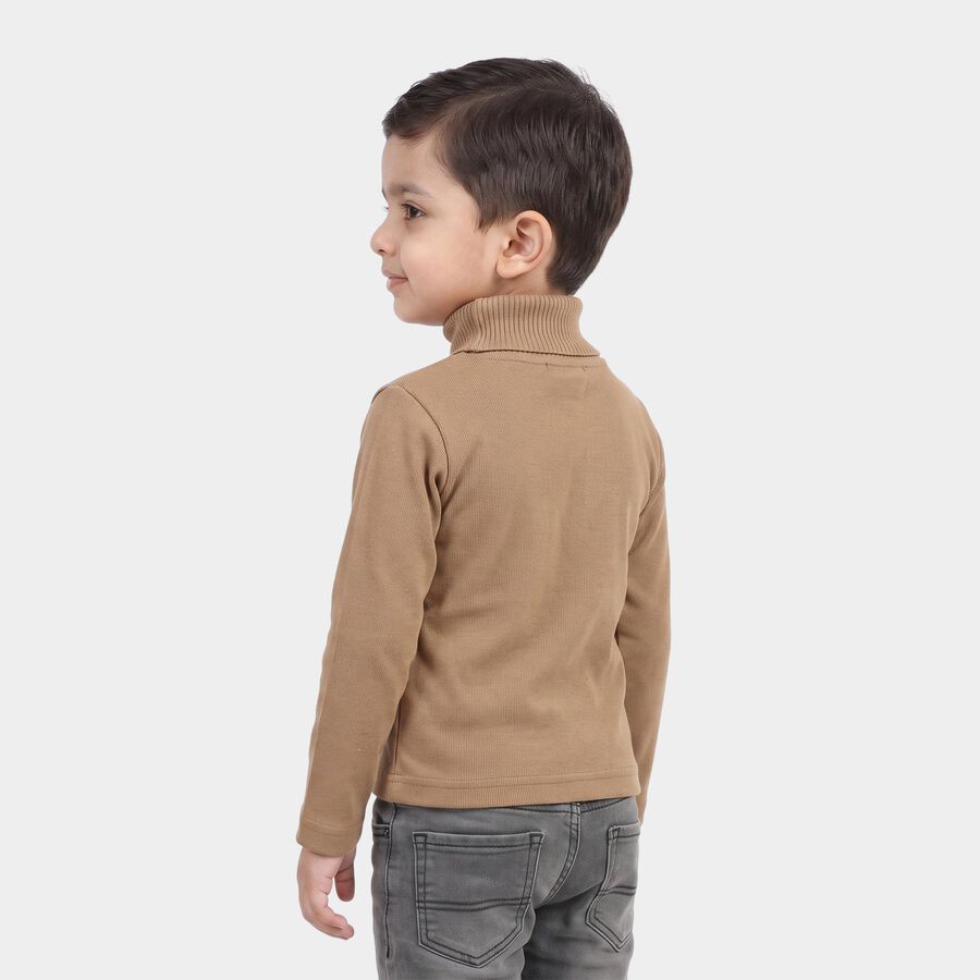 Boys' Beige High Neck Graphic Pullover, Beige, large