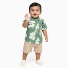 Infants' Olive Cotton Collared Floral Baba Suit, Olive, small