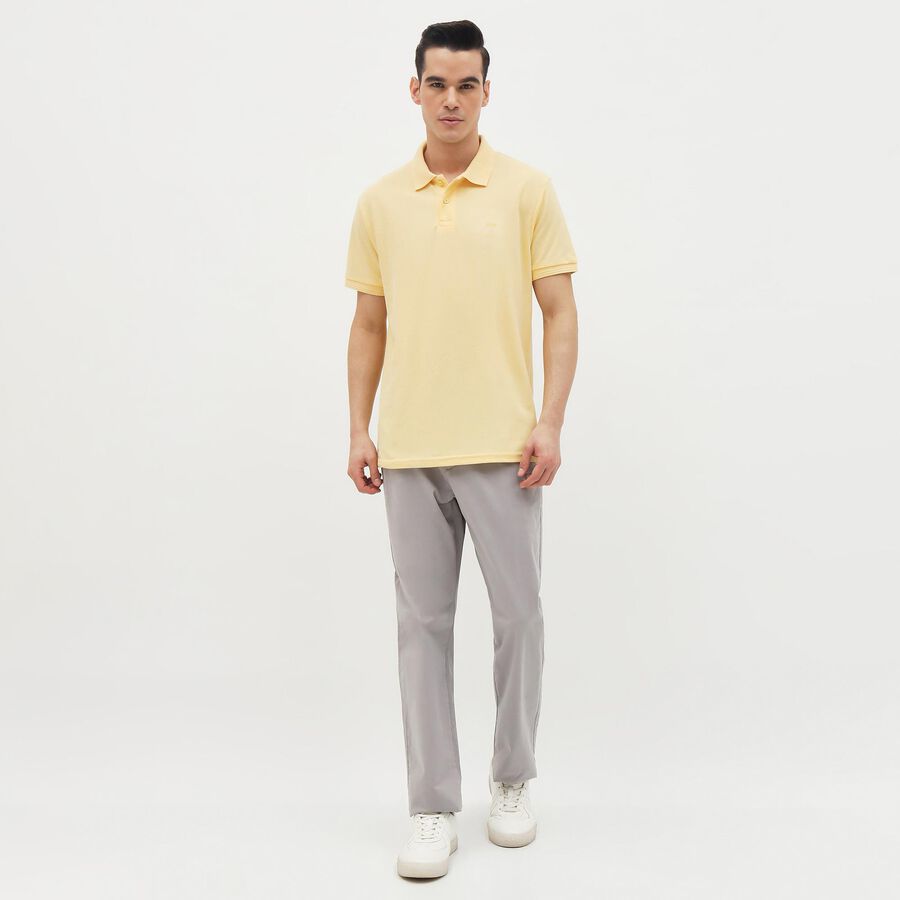 Men's Pale Yellow Polo Collar Casual T-Shirt, Yellow, large