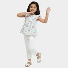 Girls' White Round Neck Floral Printed Top and Capri Set, White, small