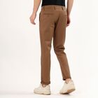Men's Warm Chestnut Brown Slim Fit Flat-Front Casual Trousers, भूरा, small