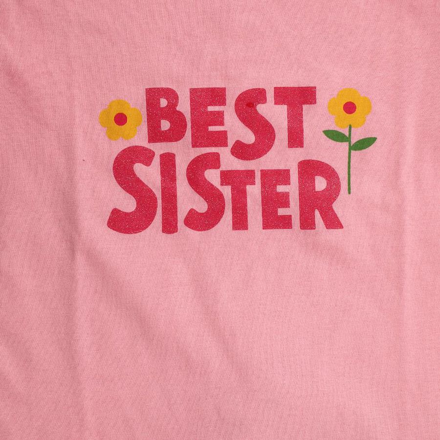 Girls' Pink Cotton Crew Neck Printed Top and Shorts Set, हल्का गुलाबी, large