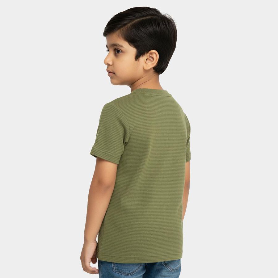 Boys Muted Olive Green Crew Neck Casual T-Shirt, ओलिव, large image number null