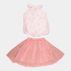 Girls Printed Skirt Top Set, Off White, small image number null