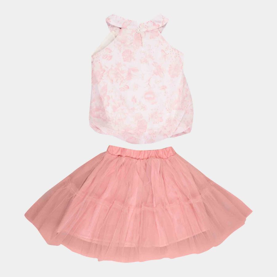 Girls Printed Skirt Top Set, Off White, large image number null