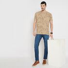 Men's 100% Cotton Round Neck Half Sleeves T-Shirt , Beige, small