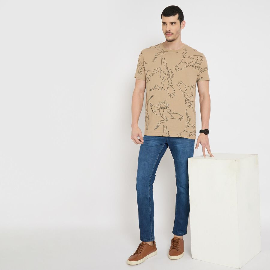 Men's 100% Cotton Round Neck Half Sleeves T-Shirt , Beige, large