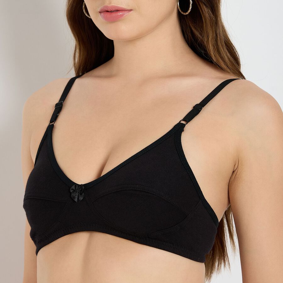 Ladies' 100% Cotton Bra, Black, large image number null