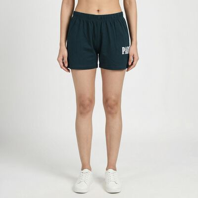 Women's Green Cotton Blend Minimalist Shorts