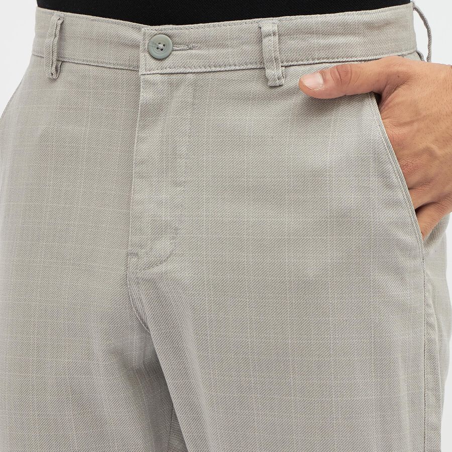 Men's Light Grey Slim Fit Flat-Front Casual Trousers, Light Grey, large image number null