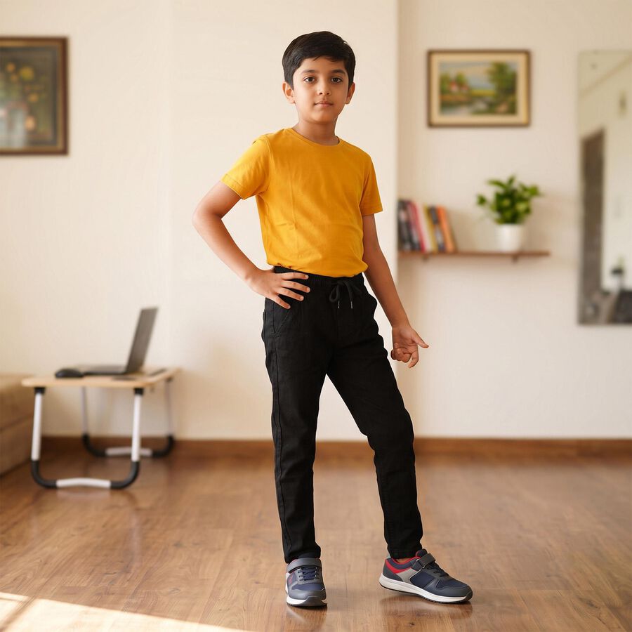 Boys' Black Drawstring Jeans, काला, large