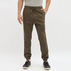 Men's Muted Olive Green Slim Fit Elastic Waist Casual Trousers, Olive, small image number null