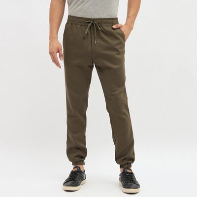 Men's Muted Olive Green Slim Fit Elastic Waist Casual Trousers