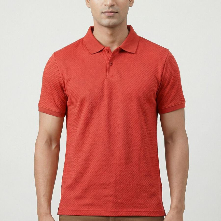 Men's Red Polo Neck Casual T-Shirt, Red, large