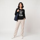 Women's Black Round Neck Regular Top, काला, small