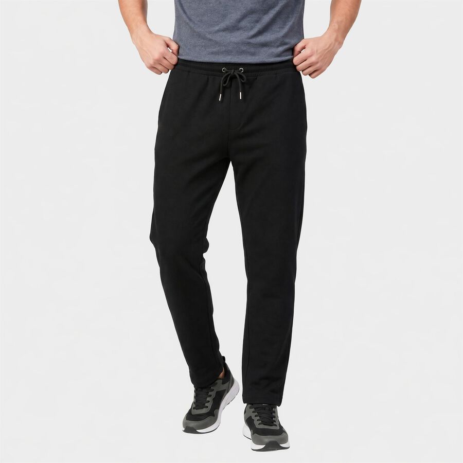 Men's Black Straight Fit Solid Track Pants, काला, large