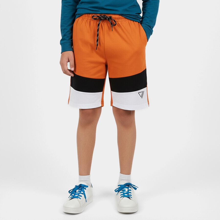 Boys' Orange Cotton Blend Regular Fit Bermuda Shorts, Orange, large