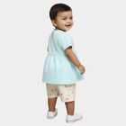 Infant Girl Pastel Blue Cotton Embroidered Top and Floral Shorts Set, Aqua, small