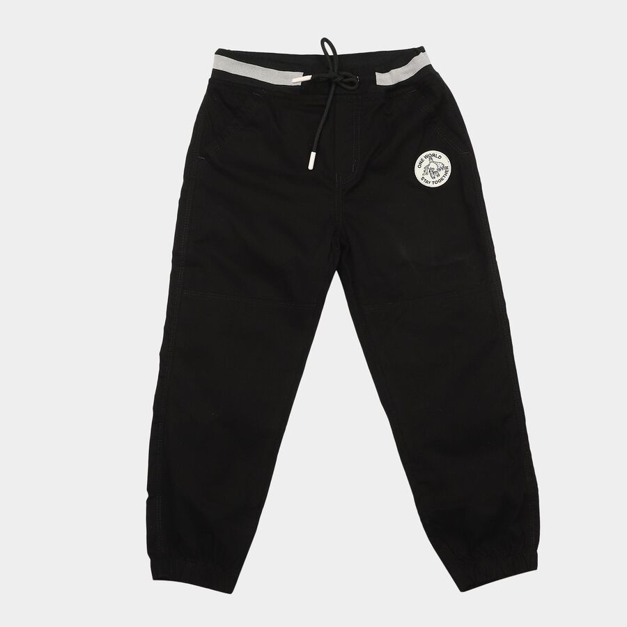 Boys' Black Regular Fit Drawstring Jogger Trousers, Black, large