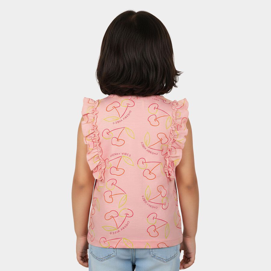Girls Pink Cotton Round Neck Regular T-Shirt, गुलाबी, large