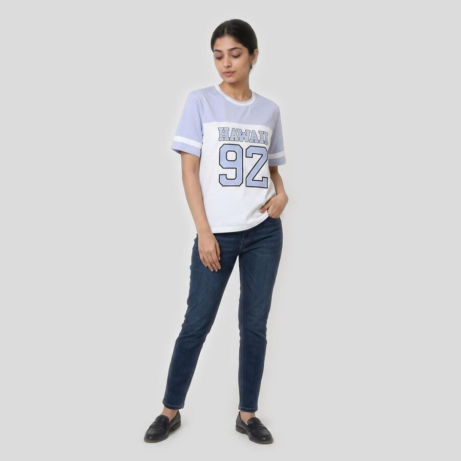 Women's Light Blue Cotton Round Neck Regular T-Shirt, Light Blue, large