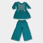 Girls' Teal Green Embroidered Kurta and Palazzo Fusion Set, Light Green, small image number null