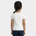 Girls' White Cotton Blend Round Neck Casual T-Shirt, White, small
