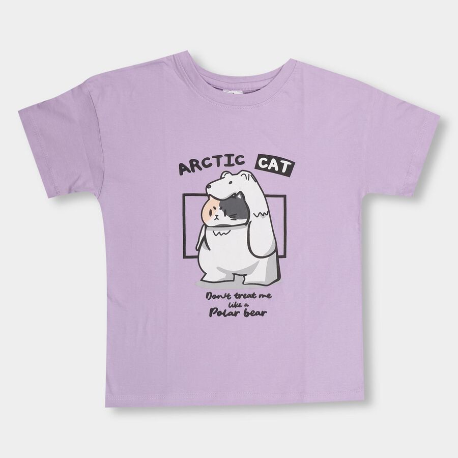 Girls' Lavender Cotton Crew Neck Short Sleeve T-Shirt, Lilac, large image number null