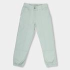 Girls' Light Mint Green Elastic Waist Buttoned Trousers, Light Green, small image number null