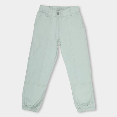 Girls' Light Mint Green Elastic Waist Buttoned Trousers
