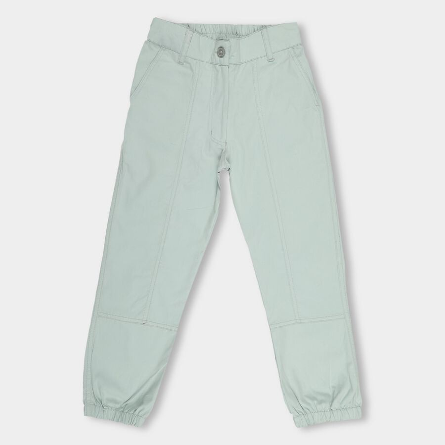 Girls' Light Mint Green Elastic Waist Buttoned Trousers, Light Green, large image number null