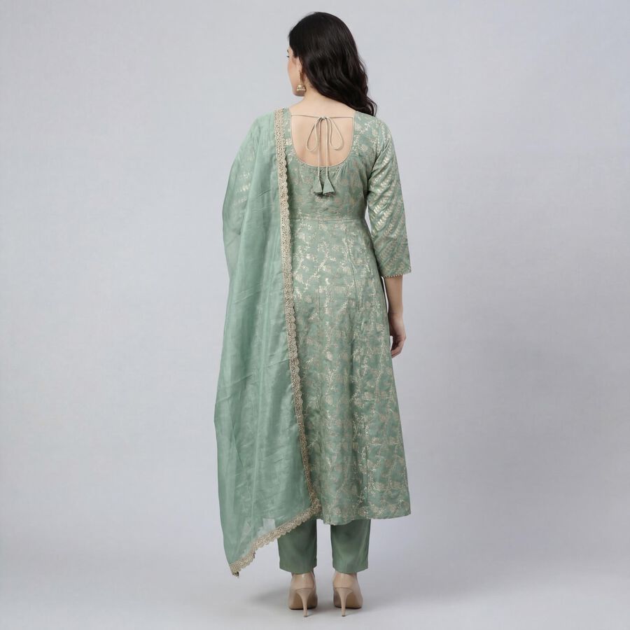 Women's Dark Green V-Neck Metallic Textured Kurta, गहरा हरा, large