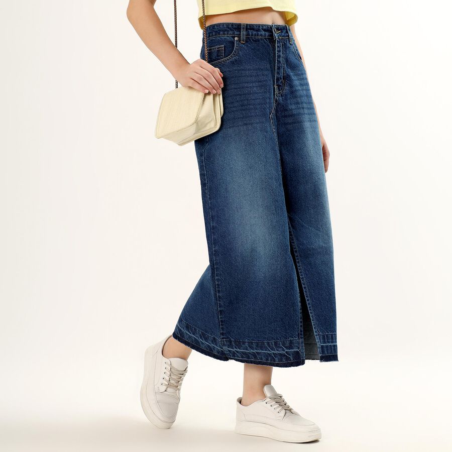 Women's Deep Indigo Blue Pencil Skirt, Mid Blue, large image number null
